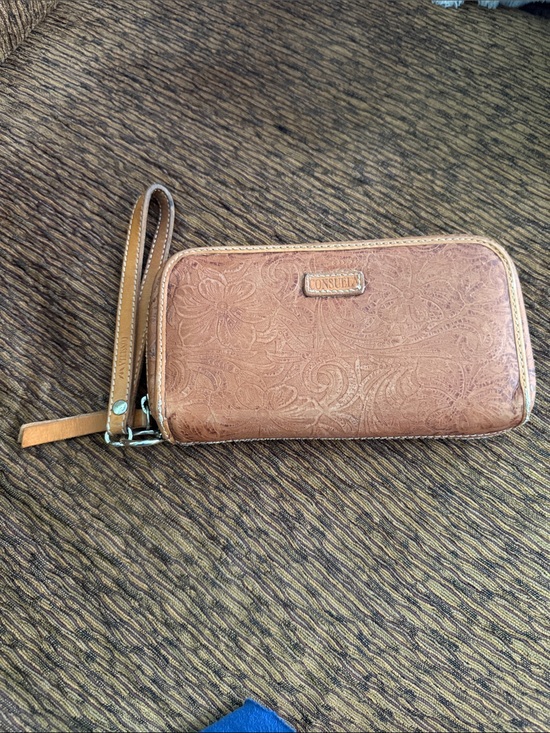 Consuela Handbags - Embossed Brown Sally leather Wristlet Wallet